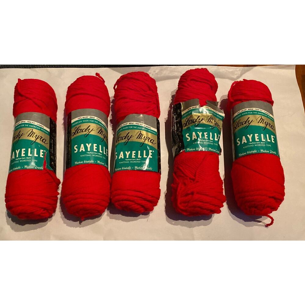 Vintage Caron Sayelle Yarn Lot 5 Skeins Devil Red 1024‎ NOS Acrylic Worsted